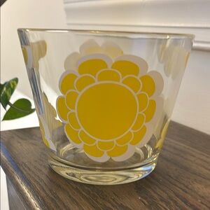 Vintage Colony glass ice bucket, yellow flowers, 6” diameter, 5 “ tall